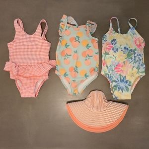 Lot of 3 2T swimsuits with hat, GUC